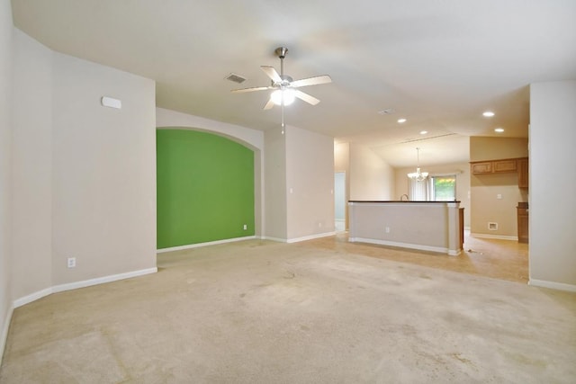 10423 Ancient Anchor, San Antonio, TX 78245 - spare room with recessed lighting, ceiling fan, light carpet, and a chandelier