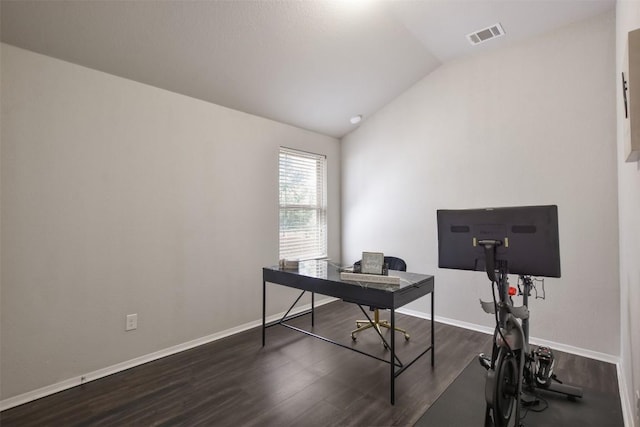 21510 Paine Ave, Lago Vista, TX 78645 - office area with lofted ceiling and wood finished floors