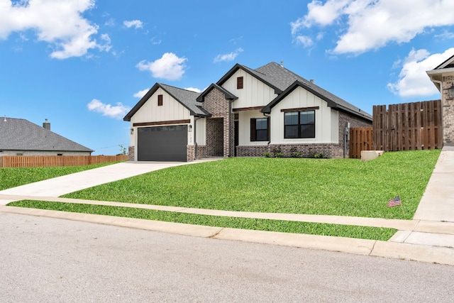 122 Buffalo Ridge Rd, Giddings, TX 78942 - modern farmhouse style home with board and batten siding, driveway, a garage, and brick siding