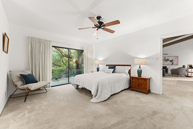 605 Flamingo Blvd, Lakeway, TX 78734 - bedroom featuring access to exterior, light colored carpet, and a ceiling fan