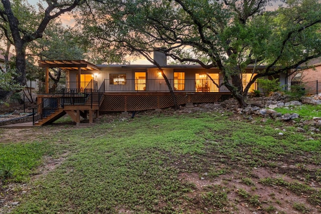 605 Flamingo Blvd, Lakeway, TX 78734 - back of house featuring stairway, a pergola, and a yard