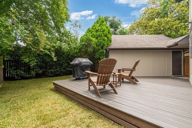 2207 Shoalmont Dr, Austin, TX 78756 - wooden terrace with grilling area and a lawn