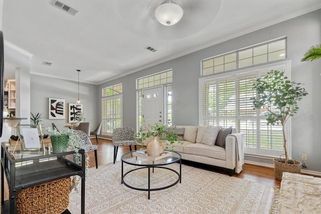 2207 Shoalmont Dr, Austin, TX 78756 - living area featuring wood finished floors and crown molding