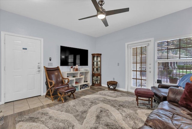 2320 Gracy Farms Ln Unit 918, Austin, TX 78758 - living area featuring ceiling fan and wood finished floors