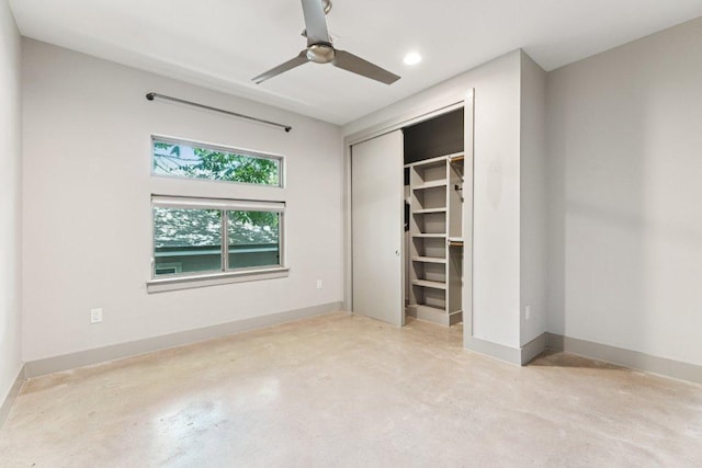 2004 Pennsylvania Ave Unit A, Austin, TX 78702 - unfurnished bedroom with concrete flooring, a closet, ceiling fan, and recessed lighting