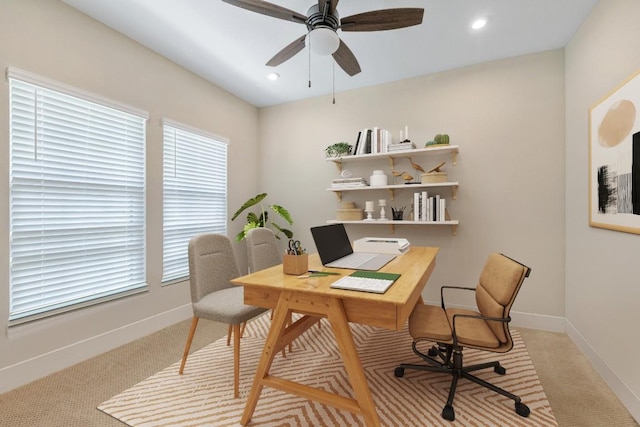 1332 Brescia Walk, Leander, TX 78641 - office space with a ceiling fan, recessed lighting, and light colored carpet