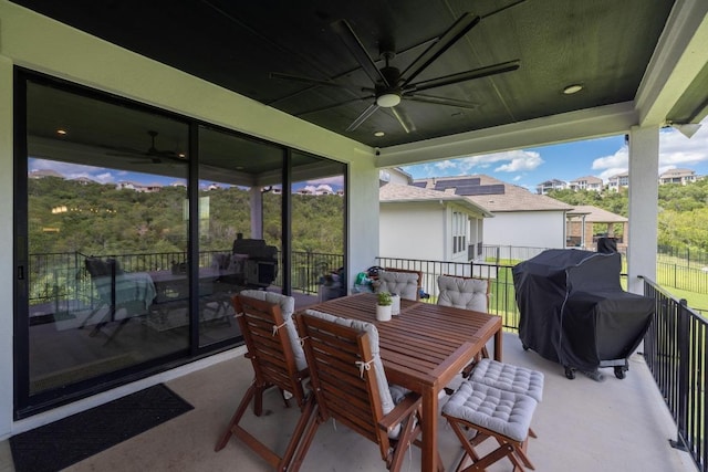 1332 Brescia Walk, Leander, TX 78641 - view of patio featuring ceiling fan, a grill, and outdoor dining space
