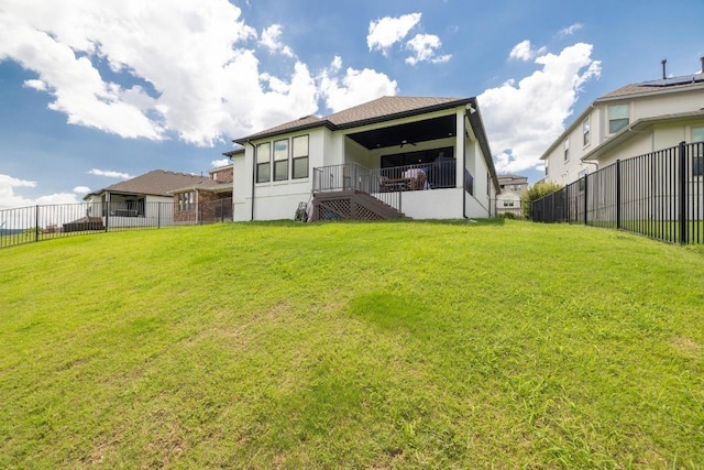 1332 Brescia Walk, Leander, TX 78641 - rear view of property featuring stucco siding, stairs, and a ceiling fan