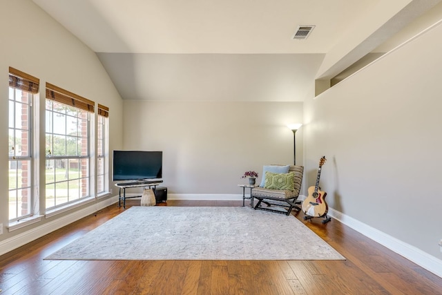 604 Cutty Trl, Lakeway, TX 78734 - living area featuring vaulted ceiling and dark wood-type flooring