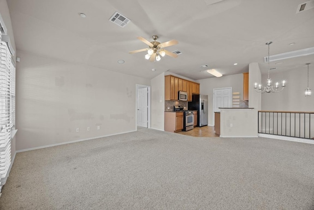 1310 Parmer Ln W Unit 3201, Austin, TX 78727 - unfurnished living room featuring ceiling fan, a chandelier, and light colored carpet