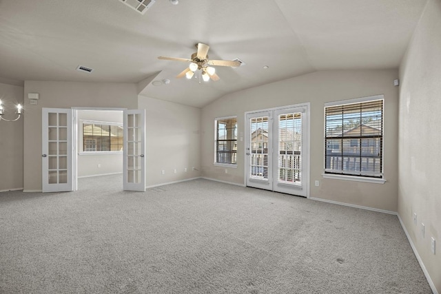 1310 Parmer Ln W Unit 3201, Austin, TX 78727 - unfurnished room with french doors, plenty of natural light, carpet floors, and vaulted ceiling