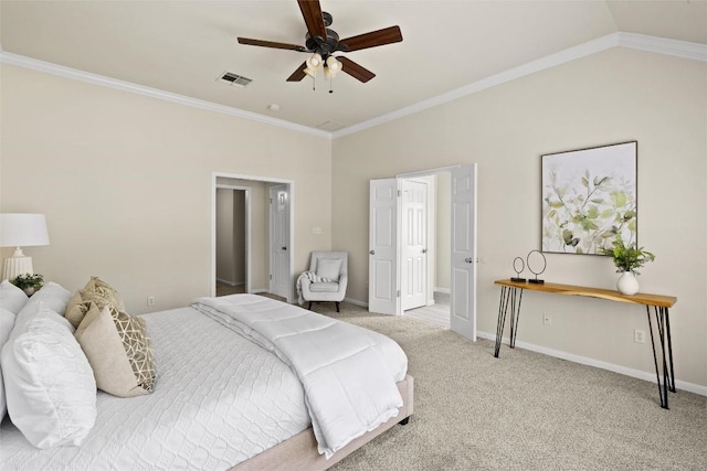 3416 Oxsheer Dr, Austin, TX 78732 - bedroom featuring ornamental molding, light carpet, and ceiling fan