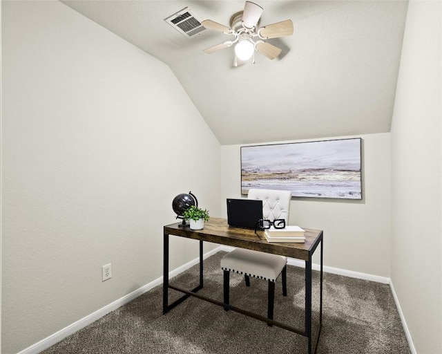 3416 Oxsheer Dr, Austin, TX 78732 - carpeted office with vaulted ceiling and a ceiling fan
