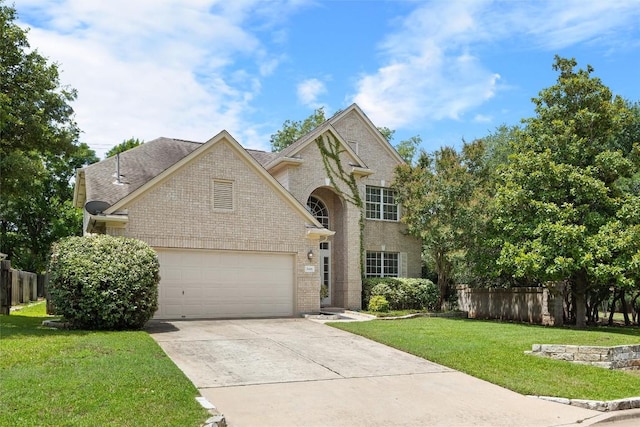 3416 Oxsheer Dr, Austin, TX 78732 - traditional-style house with a garage, brick siding, concrete driveway, and a shingled roof