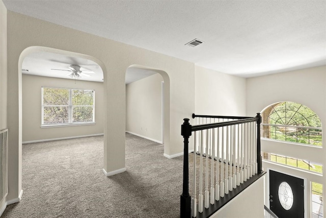 3416 Oxsheer Dr, Austin, TX 78732 - hall featuring carpet floors, an upstairs landing, and arched walkways