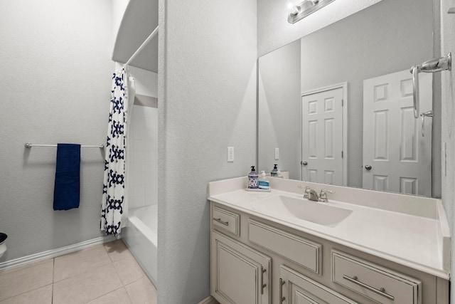 232 Mandana St, Leander, TX 78641 - bathroom featuring vanity, tile patterned floors, and shower / bathtub combination with curtain