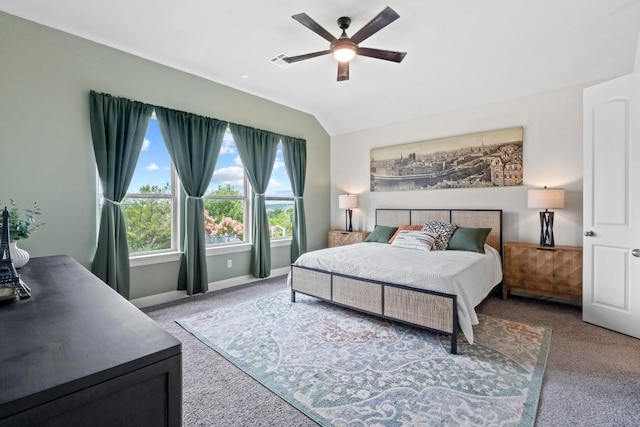1329 Siena Sunset Rd, Leander, TX 78641 - carpeted bedroom with a ceiling fan and vaulted ceiling