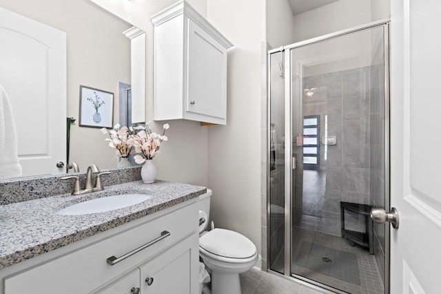 1329 Siena Sunset Rd, Leander, TX 78641 - bathroom featuring vanity, a stall shower, and tile patterned flooring