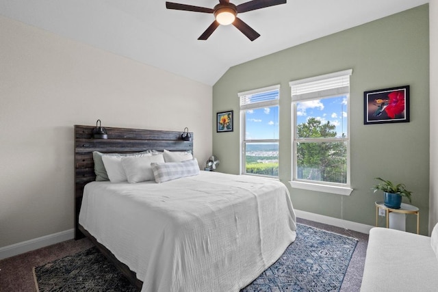 1329 Siena Sunset Rd, Leander, TX 78641 - bedroom featuring carpet flooring, lofted ceiling, and a ceiling fan