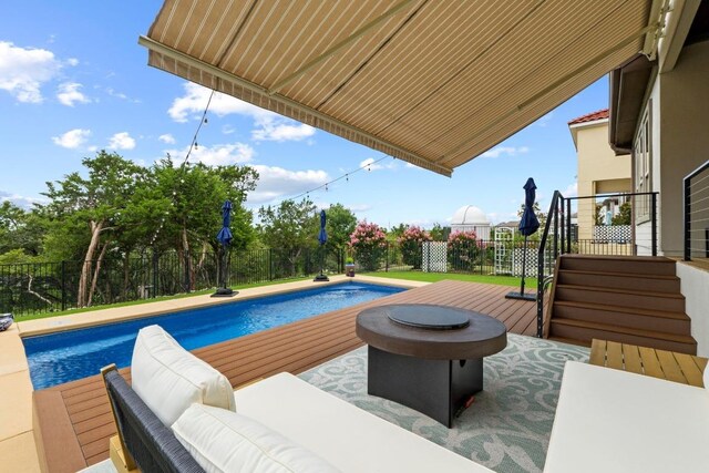 1329 Siena Sunset Rd, Leander, TX 78641 - view of swimming pool with a fenced backyard and a wooden deck
