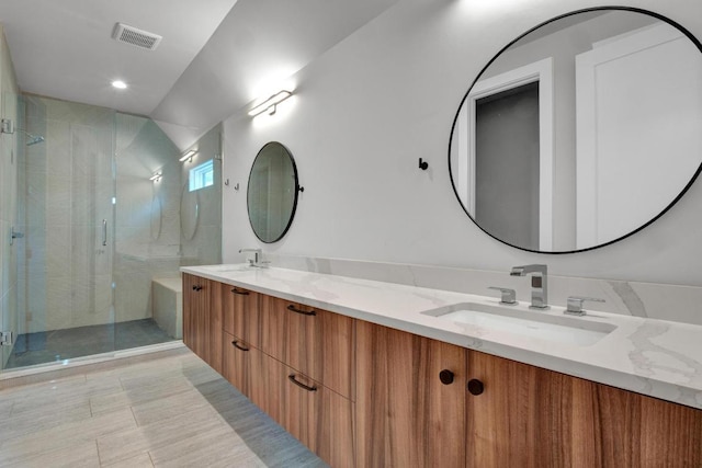 1914 E 8th St, Austin, TX 78702 - bathroom featuring a shower stall and double vanity