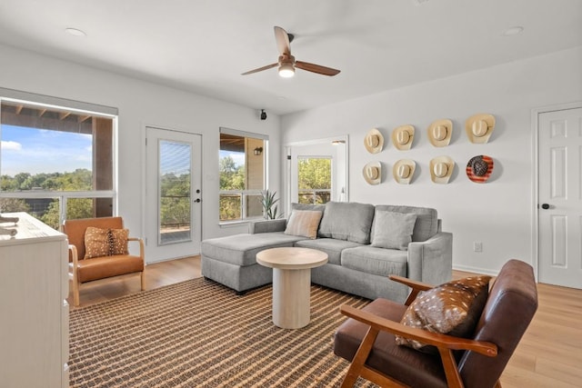 18113 Travis Dr, Lago Vista, TX 78645 - living room featuring ceiling fan and wood finished floors