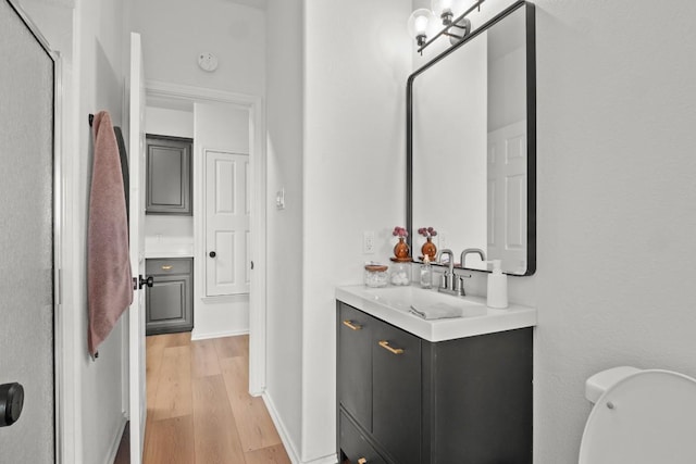 18113 Travis Dr, Lago Vista, TX 78645 - bathroom with wood finished floors, vanity, and a shower with shower door