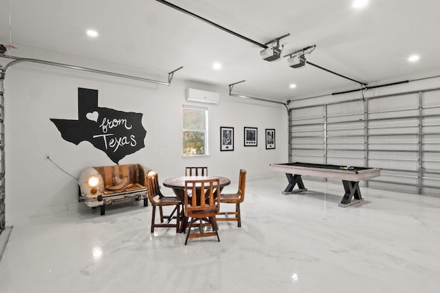 18113 Travis Dr, Lago Vista, TX 78645 - game room featuring a garage, an AC wall unit, recessed lighting, billiards table, and finished concrete floors