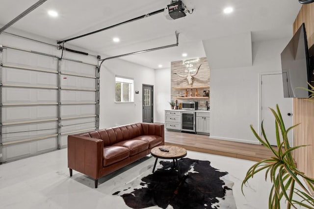 18113 Travis Dr, Lago Vista, TX 78645 - living area featuring beverage cooler, recessed lighting, and a garage