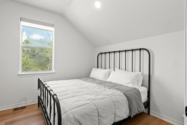 18113 Travis Dr, Lago Vista, TX 78645 - bedroom with multiple windows, wood finished floors, and lofted ceiling