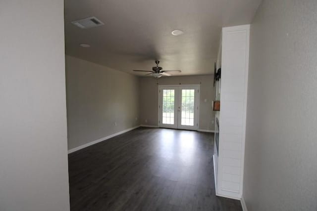 1109 W Lincoln Ave, Copperas Cove, TX 76522 - empty room with ceiling fan, french doors, and dark wood finished floors