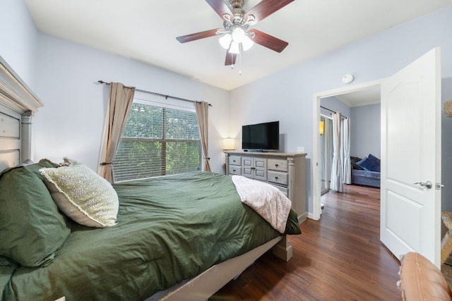 6000 Shepherd Mountain Cv Unit 613, Austin, TX 78730 - bedroom featuring dark wood-style floors and ceiling fan