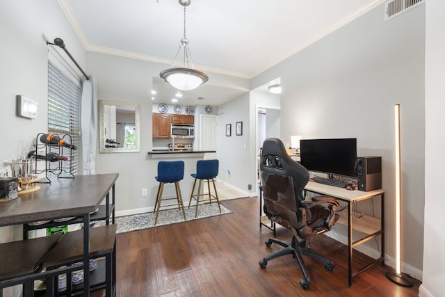 6000 Shepherd Mountain Cv Unit 613, Austin, TX 78730 - office featuring ornamental molding and dark wood-style floors