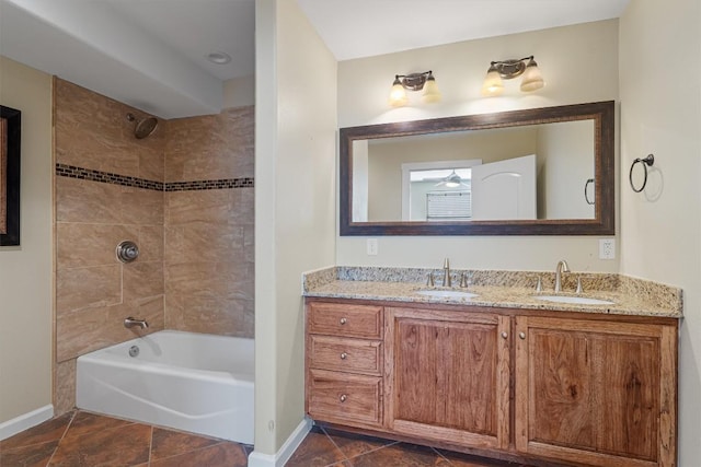 6202 Hillston Dr, Austin, TX 78745 - full bathroom with double vanity, shower / tub combination, and tile patterned flooring