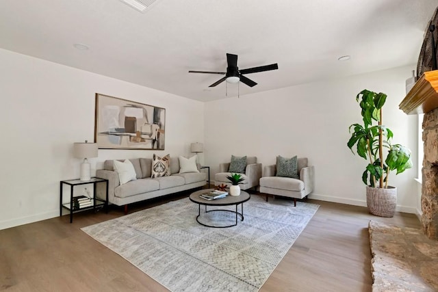 13265 Kerrville Folkway Dr, Austin, TX 78729 - living room with ceiling fan and wood finished floors