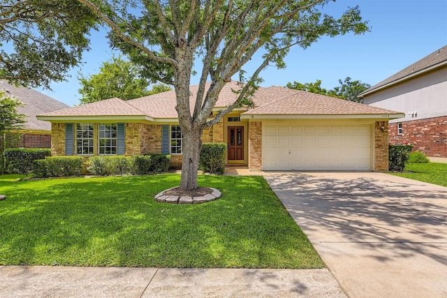 1108 Red Ranch Cir, Cedar Park, TX 78613 - single story home with concrete driveway, a garage, a front lawn, and brick siding