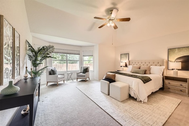 1108 Red Ranch Cir, Cedar Park, TX 78613 - bedroom with light carpet, ceiling fan, and vaulted ceiling