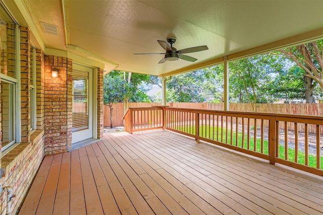 1108 Red Ranch Cir, Cedar Park, TX 78613 - wooden terrace featuring ceiling fan and a fenced backyard