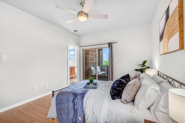 5325 Sendero Hills Pkwy, Austin, TX 78724 - bedroom with access to outside, light wood-style flooring, and a ceiling fan