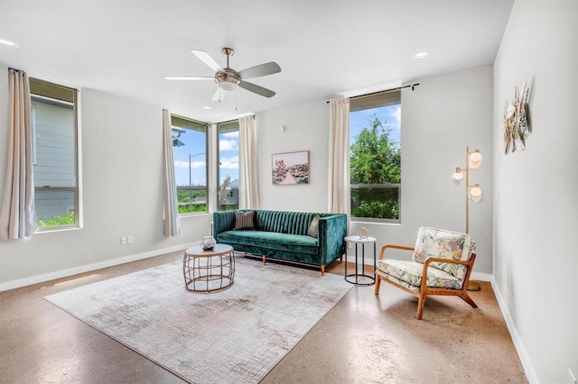 5325 Sendero Hills Pkwy, Austin, TX 78724 - sitting room with ceiling fan, concrete flooring, and recessed lighting