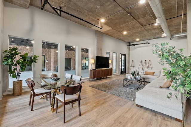 4510 Terry-O Ln Unit 126, Austin, TX 78745 - living room with light wood-style floors, a barn door, and a high ceiling