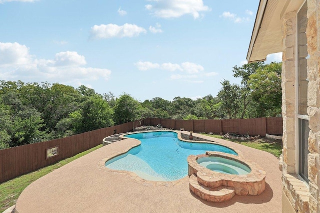11421 Dona Villa Dr, Austin, TX 78726 - view of swimming pool with a pool with connected hot tub, a fenced backyard, and a patio area