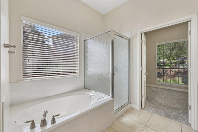 11421 Dona Villa Dr, Austin, TX 78726 - full bathroom featuring a stall shower, tile patterned flooring, and a garden tub