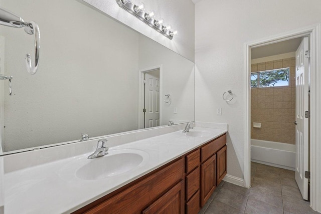 11421 Dona Villa Dr, Austin, TX 78726 - full bathroom featuring double vanity, tile patterned flooring, and shower / bath combination