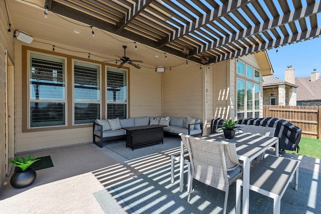 1702 Ambling Trl, Cedar Park, TX 78613 - view of patio / terrace featuring an outdoor hangout area, a pergola, and ceiling fan