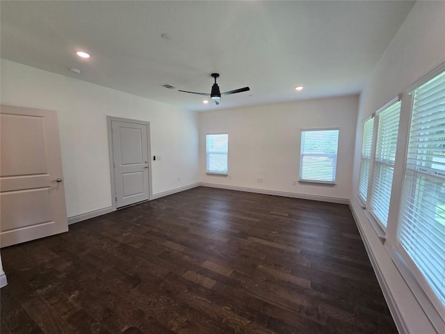 2105 Tiger Trl Unit 701, Round Rock, TX 78664 - empty room with dark wood-style flooring, recessed lighting, and a ceiling fan