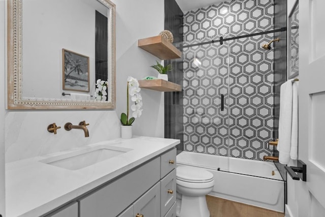 21408 Lakefront Dr, Lago Vista, TX 78645 - bathroom with vanity, shower / washtub combination, and wood finished floors