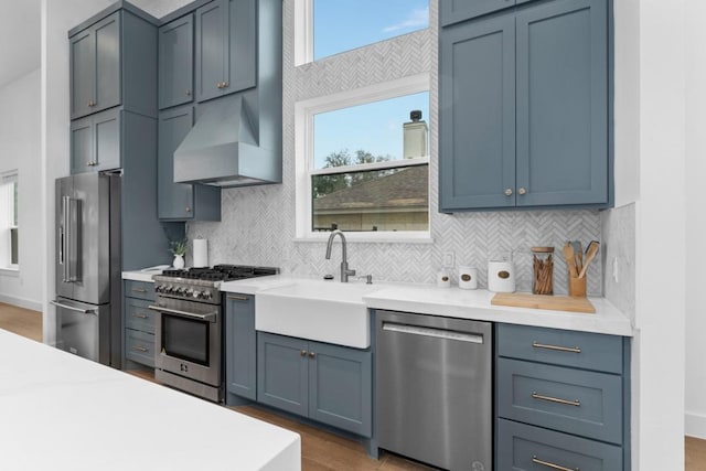 21408 Lakefront Dr, Lago Vista, TX 78645 - kitchen with high quality appliances, premium range hood, tasteful backsplash, light countertops, and plenty of natural light