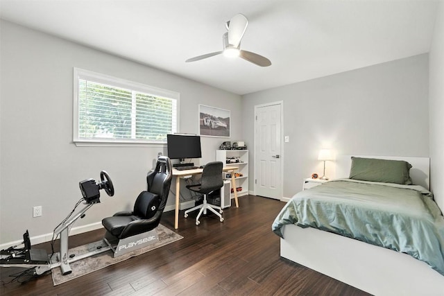 7314 Danwood Dr, Austin, TX 78759 - bedroom featuring wood finished floors, an office area, and ceiling fan