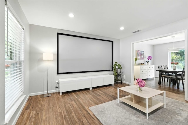 7314 Danwood Dr, Austin, TX 78759 - home theater room featuring wood finished floors and recessed lighting